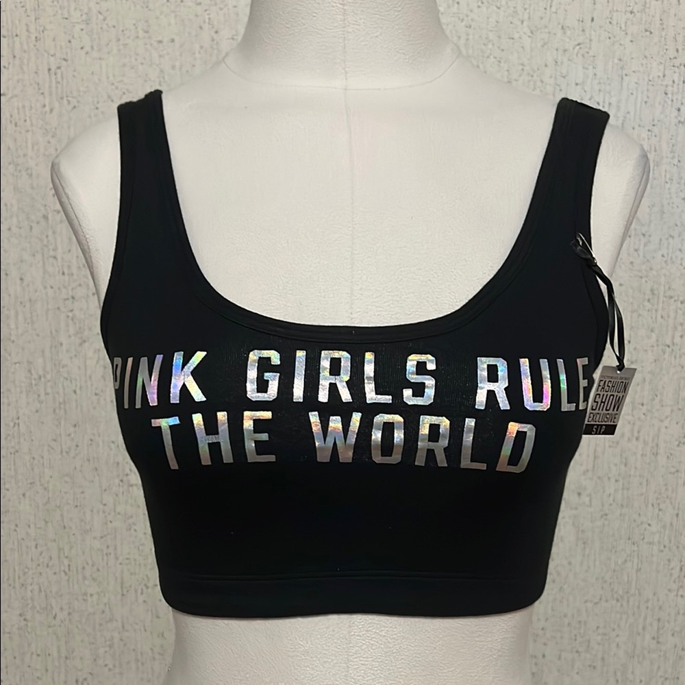 Trendy Black Top, PINK Crop/Haut court with Holographic Text Small